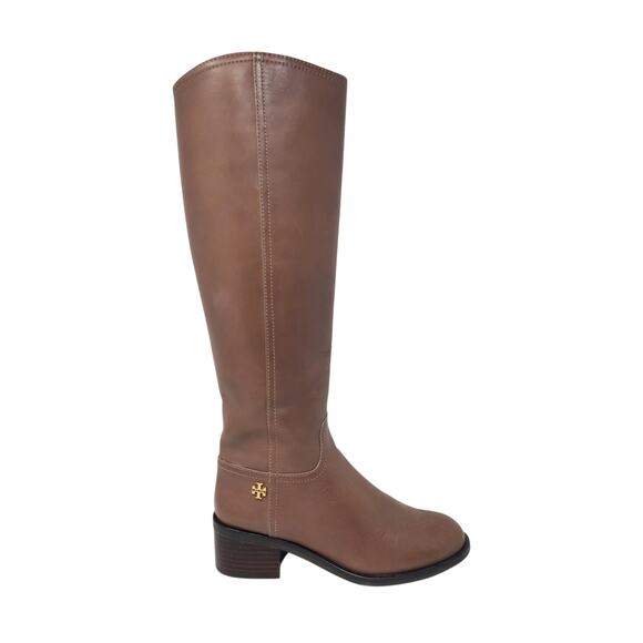 Tory Burch Fulton 55MM Heeled Boot Silky Leather Topo Brown 31148386 Size 7.5 - Picture 1 of 12